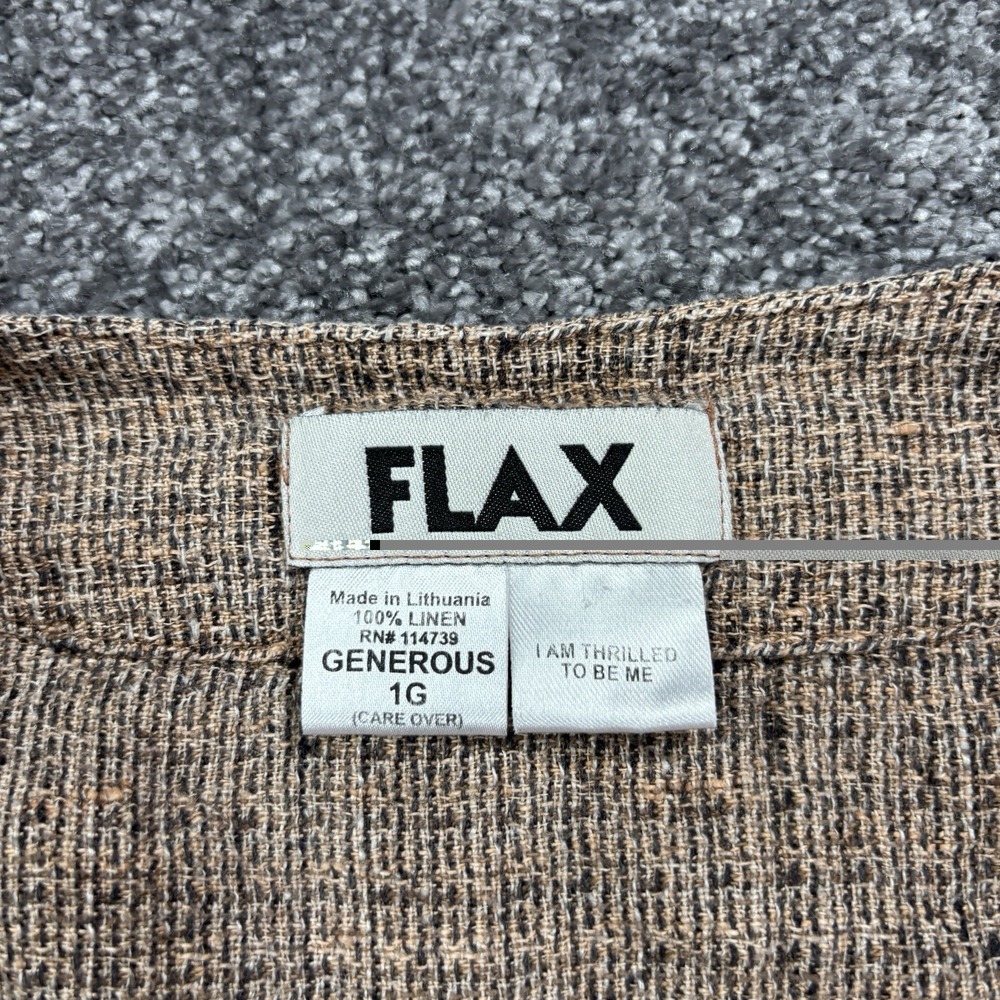 Flax By Jeanne Engelhart Blouse Top Size 1G XL Brown 100% Linen Woven Button Up - Picture 7 of 10